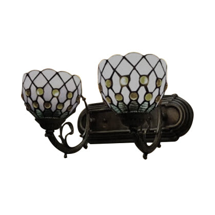 Tiffany Classic Domed Wall Sconce with Bead 2 Heads Stained Glass Wall Lamp in Red/Yellow for Hotel Clearhalo 'Industrial' 'Middle century wall lights' 'Tiffany wall lights' 'Tiffany' 'Wall Lamps & Sconces' 'Wall Lights' Lighting' 56852