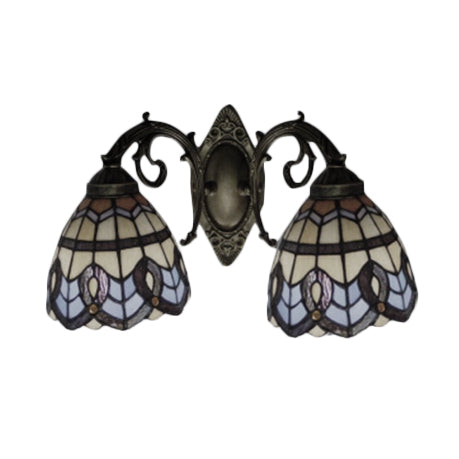 Baroque Design Wall Light Stained Glass 2 Heads Tiffany Style Beige Glass Wall Sconce for Bedroom Clearhalo 'Industrial' 'Middle century wall lights' 'Tiffany wall lights' 'Tiffany' 'Wall Lamps & Sconces' 'Wall Lights' Lighting' 57027