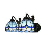 Dome Sconce Light Mediterranean Blue Glass 2 Heads 16"/18" Wide Antique Bronze Wall Mounted Light Clearhalo 'Industrial' 'Middle century wall lights' 'Tiffany wall lights' 'Tiffany' 'Wall Lamps & Sconces' 'Wall Lights' Lighting' 57076