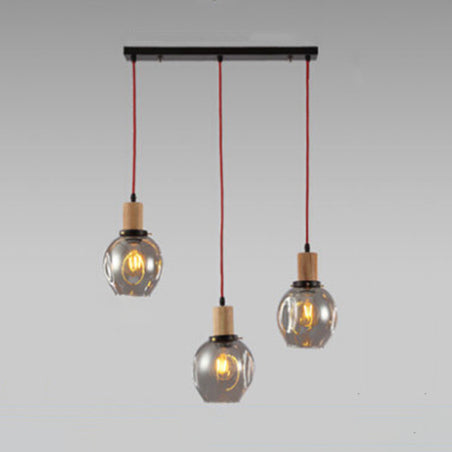 3-Light Hanging Light with Bubble Shade Blown Glass Industrial Dining Room Pendants in Clear/Amber/Smoke Grey, Round/Linear Canopy Smoke Gray Linear Clearhalo 'Ceiling Lights' 'Close To Ceiling Lights' 'Glass shade' 'Glass' 'Industrial Pendants' 'Industrial' 'Middle Century Pendants' 'Pendant Lights' 'Pendants' 'Tiffany' Lighting' 57680
