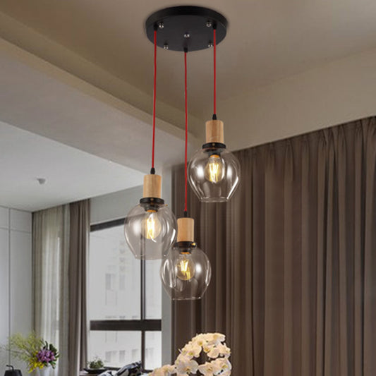 3-Light Hanging Light with Bubble Shade Blown Glass Industrial Dining Room Pendants in Clear/Amber/Smoke Grey, Round/Linear Canopy Amber Round Clearhalo 'Ceiling Lights' 'Close To Ceiling Lights' 'Glass shade' 'Glass' 'Industrial Pendants' 'Industrial' 'Middle Century Pendants' 'Pendant Lights' 'Pendants' 'Tiffany' Lighting' 57683
