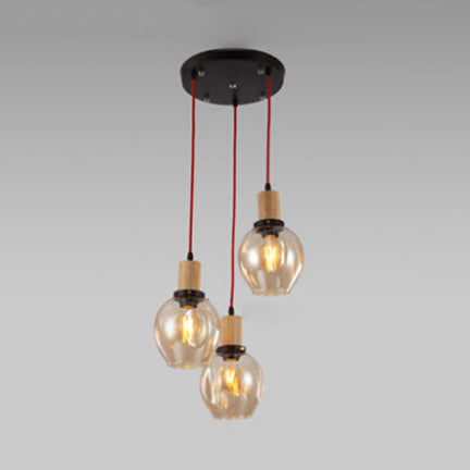 3-Light Hanging Light with Bubble Shade Blown Glass Industrial Dining Room Pendants in Clear/Amber/Smoke Grey, Round/Linear Canopy Clearhalo 'Ceiling Lights' 'Close To Ceiling Lights' 'Glass shade' 'Glass' 'Industrial Pendants' 'Industrial' 'Middle Century Pendants' 'Pendant Lights' 'Pendants' 'Tiffany' Lighting' 57684
