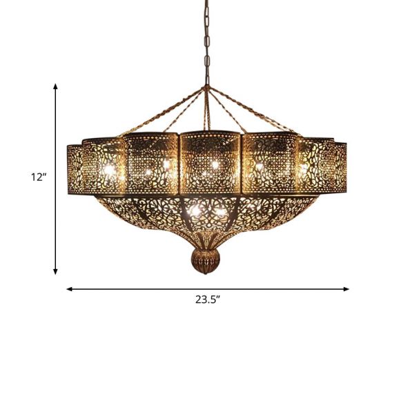 11 Heads Pendant Light Kit Arab Style Priscilla Edge Metallic Ceiling Chandelier in Brass with Hollow-Cut Design Clearhalo 'Ceiling Lights' 'Chandeliers' Lighting' options 584x584-1