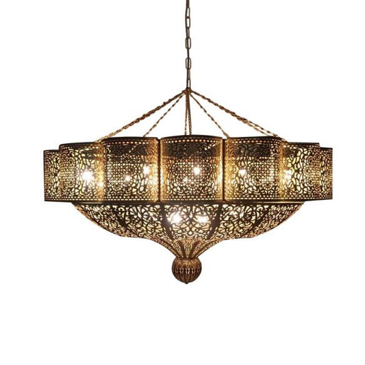 11 Heads Pendant Light Kit Arab Style Priscilla Edge Metallic Ceiling Chandelier in Brass with Hollow-Cut Design Clearhalo 'Ceiling Lights' 'Chandeliers' Lighting' options 584x584
