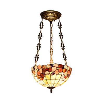 Desert Rose Dining Room Ceiling Light 19.5"/12" Width Stained Glass Tiffany Classic Semi Flush Mount Light in Beige Beige 12" Clearhalo 'Ceiling Lights' 'Close To Ceiling Lights' 'Close to ceiling' 'Glass shade' 'Glass' 'Semi-flushmount' 'Tiffany close to ceiling' 'Tiffany' Lighting' 58859