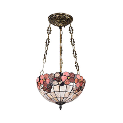Desert Rose Dining Room Ceiling Light 19.5"/12" Width Stained Glass Tiffany Classic Semi Flush Mount Light in Beige Clearhalo 'Ceiling Lights' 'Close To Ceiling Lights' 'Close to ceiling' 'Glass shade' 'Glass' 'Semi-flushmount' 'Tiffany close to ceiling' 'Tiffany' Lighting' 58860