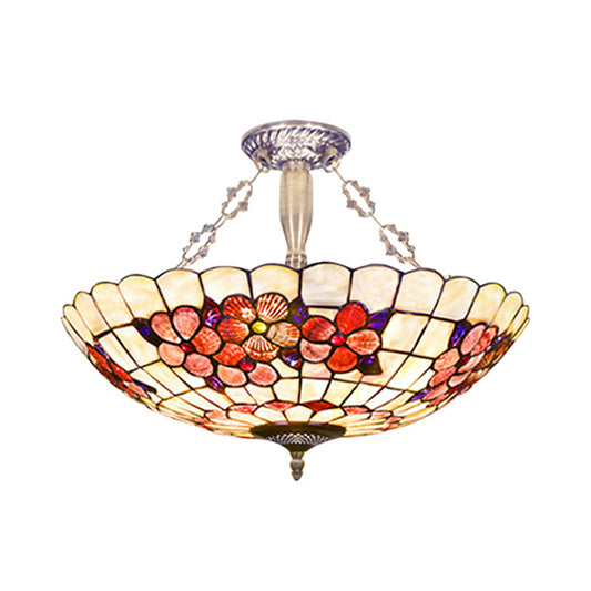 Desert Rose Dining Room Ceiling Light 19.5"/12" Width Stained Glass Tiffany Classic Semi Flush Mount Light in Beige Beige 19.5" Clearhalo 'Ceiling Lights' 'Close To Ceiling Lights' 'Close to ceiling' 'Glass shade' 'Glass' 'Semi-flushmount' 'Tiffany close to ceiling' 'Tiffany' Lighting' 58861