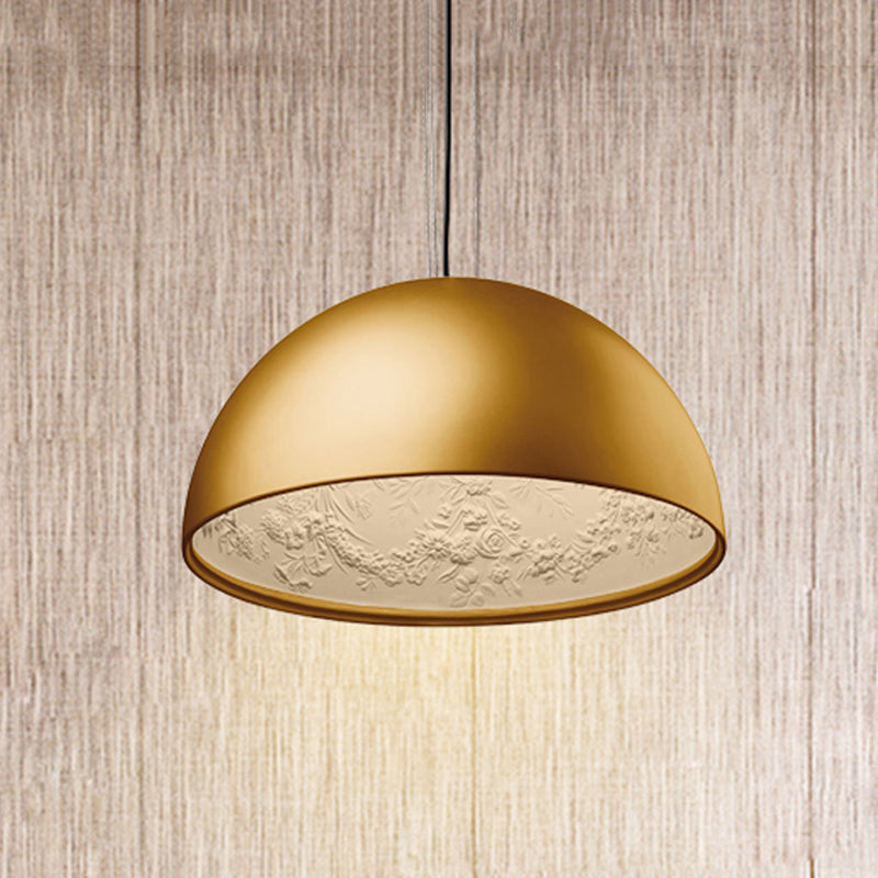 Dome Shade Pendant Light with Pattern Inside Metal Nordic 1 Light Black/White/Brown Hanging Ceiling Light for Dining Room, 16"/23.5"/35.5" Wide Gold Clearhalo 'Art Deco Pendants' 'Black' 'Cast Iron' 'Ceiling Lights' 'Ceramic' 'Crystal' 'Industrial Pendants' 'Industrial' 'Metal' 'Middle Century Pendants' 'Pendant Lights' 'Pendants' 'Rustic Pendants' 'Tiffany' Lighting' 597358