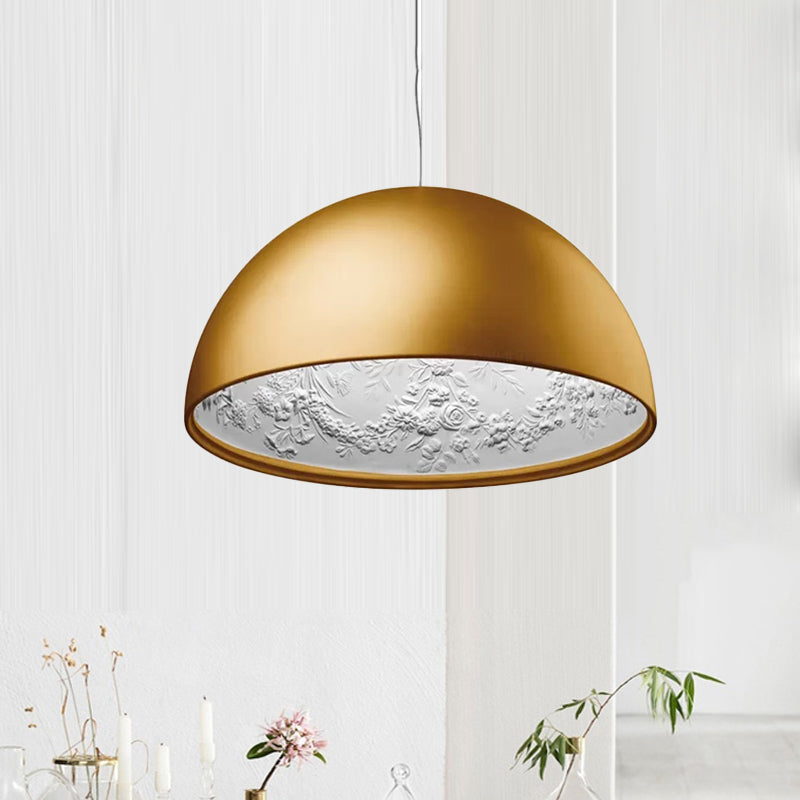 Dome Shade Pendant Light with Pattern Inside Metal Nordic 1 Light Black/White/Brown Hanging Ceiling Light for Dining Room, 16"/23.5"/35.5" Wide Clearhalo 'Art Deco Pendants' 'Black' 'Cast Iron' 'Ceiling Lights' 'Ceramic' 'Crystal' 'Industrial Pendants' 'Industrial' 'Metal' 'Middle Century Pendants' 'Pendant Lights' 'Pendants' 'Rustic Pendants' 'Tiffany' Lighting' 597359