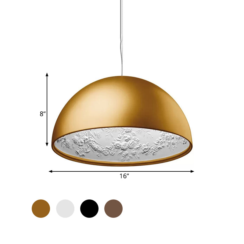 Dome Shade Pendant Light with Pattern Inside Metal Nordic 1 Light Black/White/Brown Hanging Ceiling Light for Dining Room, 16"/23.5"/35.5" Wide Clearhalo 'Art Deco Pendants' 'Black' 'Cast Iron' 'Ceiling Lights' 'Ceramic' 'Crystal' 'Industrial Pendants' 'Industrial' 'Metal' 'Middle Century Pendants' 'Pendant Lights' 'Pendants' 'Rustic Pendants' 'Tiffany' Lighting' 597360