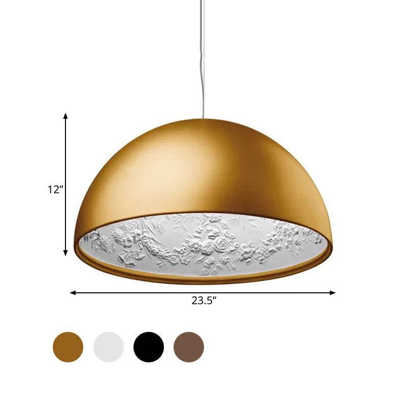 Dome Shade Pendant Light with Pattern Inside Metal Nordic 1 Light Black/White/Brown Hanging Ceiling Light for Dining Room, 16"/23.5"/35.5" Wide Clearhalo 'Art Deco Pendants' 'Black' 'Cast Iron' 'Ceiling Lights' 'Ceramic' 'Crystal' 'Industrial Pendants' 'Industrial' 'Metal' 'Middle Century Pendants' 'Pendant Lights' 'Pendants' 'Rustic Pendants' 'Tiffany' Lighting' 597361