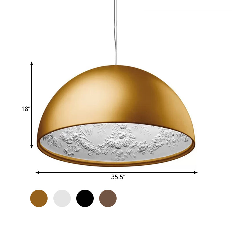 Dome Shade Pendant Light with Pattern Inside Metal Nordic 1 Light Black/White/Brown Hanging Ceiling Light for Dining Room, 16"/23.5"/35.5" Wide Clearhalo 'Art Deco Pendants' 'Black' 'Cast Iron' 'Ceiling Lights' 'Ceramic' 'Crystal' 'Industrial Pendants' 'Industrial' 'Metal' 'Middle Century Pendants' 'Pendant Lights' 'Pendants' 'Rustic Pendants' 'Tiffany' Lighting' 597362