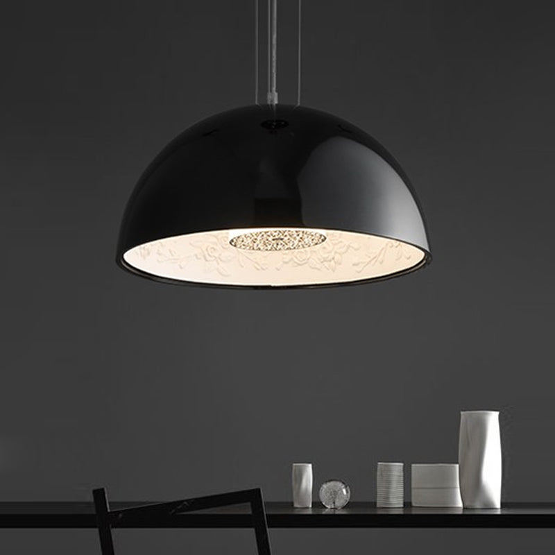 Dome Shade Pendant Light with Pattern Inside Metal Nordic 1 Light Black/White/Brown Hanging Ceiling Light for Dining Room, 16"/23.5"/35.5" Wide Clearhalo 'Art Deco Pendants' 'Black' 'Cast Iron' 'Ceiling Lights' 'Ceramic' 'Crystal' 'Industrial Pendants' 'Industrial' 'Metal' 'Middle Century Pendants' 'Pendant Lights' 'Pendants' 'Rustic Pendants' 'Tiffany' Lighting' 597366