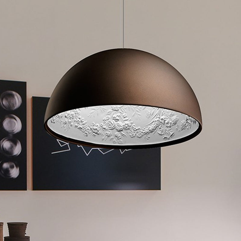 Dome Shade Pendant Light with Pattern Inside Metal Nordic 1 Light Black/White/Brown Hanging Ceiling Light for Dining Room, 16"/23.5"/35.5" Wide Brown Clearhalo 'Art Deco Pendants' 'Black' 'Cast Iron' 'Ceiling Lights' 'Ceramic' 'Crystal' 'Industrial Pendants' 'Industrial' 'Metal' 'Middle Century Pendants' 'Pendant Lights' 'Pendants' 'Rustic Pendants' 'Tiffany' Lighting' 597367
