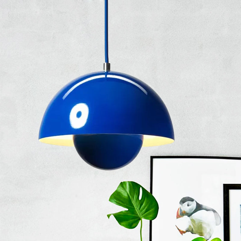 Silver/Red/Yellow Metal Pendant Lighting with Dome Shade Nordic Hanging Ceiling Light for Dining Room Dark Blue Clearhalo 'Ceiling Lights' 'Modern Pendants' 'Modern' 'Pendant Lights' 'Pendants' Lighting' 597383