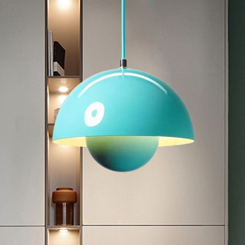Silver/Red/Yellow Metal Pendant Lighting with Dome Shade Nordic Hanging Ceiling Light for Dining Room Light Blue Clearhalo 'Ceiling Lights' 'Modern Pendants' 'Modern' 'Pendant Lights' 'Pendants' Lighting' 597386