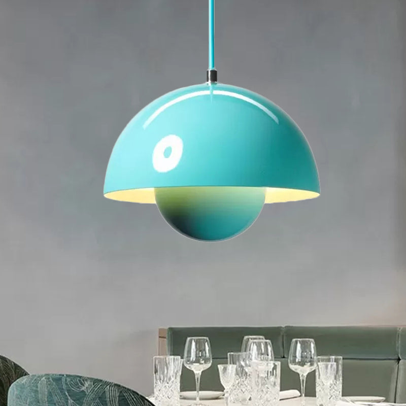Silver/Red/Yellow Metal Pendant Lighting with Dome Shade Nordic Hanging Ceiling Light for Dining Room Clearhalo 'Ceiling Lights' 'Modern Pendants' 'Modern' 'Pendant Lights' 'Pendants' Lighting' 597387