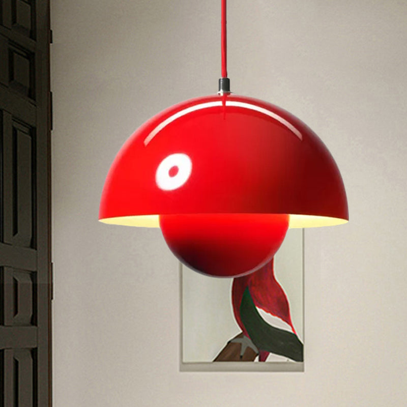Silver/Red/Yellow Metal Pendant Lighting with Dome Shade Nordic Hanging Ceiling Light for Dining Room Red Clearhalo 'Ceiling Lights' 'Modern Pendants' 'Modern' 'Pendant Lights' 'Pendants' Lighting' 597389