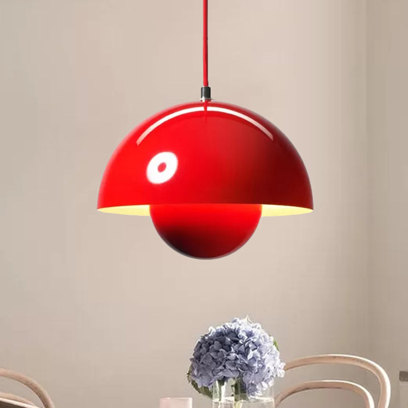 Silver/Red/Yellow Metal Pendant Lighting with Dome Shade Nordic Hanging Ceiling Light for Dining Room Clearhalo 'Ceiling Lights' 'Modern Pendants' 'Modern' 'Pendant Lights' 'Pendants' Lighting' 597390
