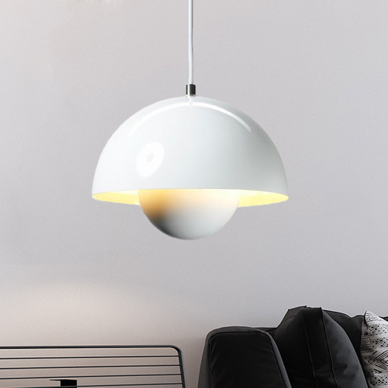 Silver/Red/Yellow Metal Pendant Lighting with Dome Shade Nordic Hanging Ceiling Light for Dining Room Clearhalo 'Ceiling Lights' 'Modern Pendants' 'Modern' 'Pendant Lights' 'Pendants' Lighting' 597393