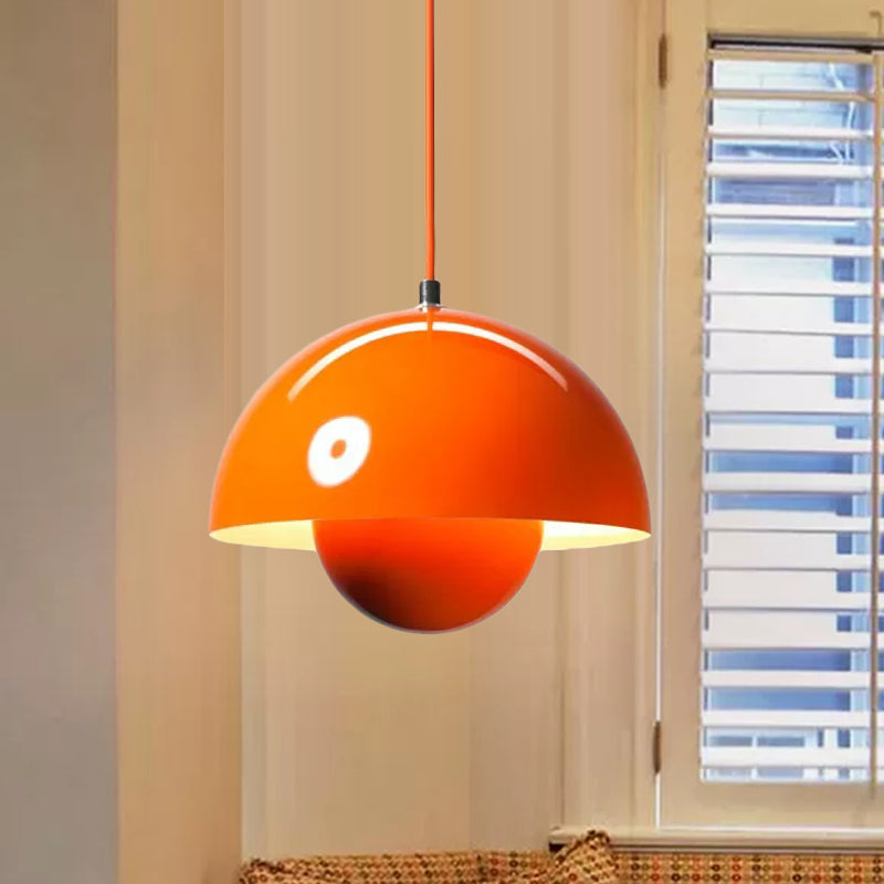 Silver/Red/Yellow Metal Pendant Lighting with Dome Shade Nordic Hanging Ceiling Light for Dining Room Clearhalo 'Ceiling Lights' 'Modern Pendants' 'Modern' 'Pendant Lights' 'Pendants' Lighting' 597399