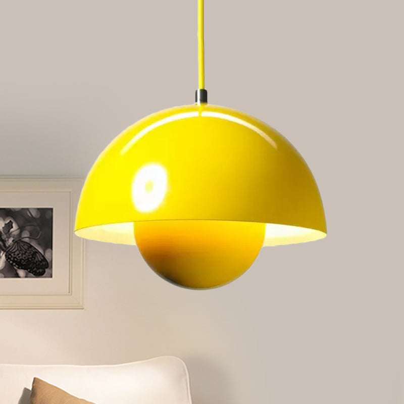 Silver/Red/Yellow Metal Pendant Lighting with Dome Shade Nordic Hanging Ceiling Light for Dining Room Yellow Clearhalo 'Ceiling Lights' 'Modern Pendants' 'Modern' 'Pendant Lights' 'Pendants' Lighting' 597401