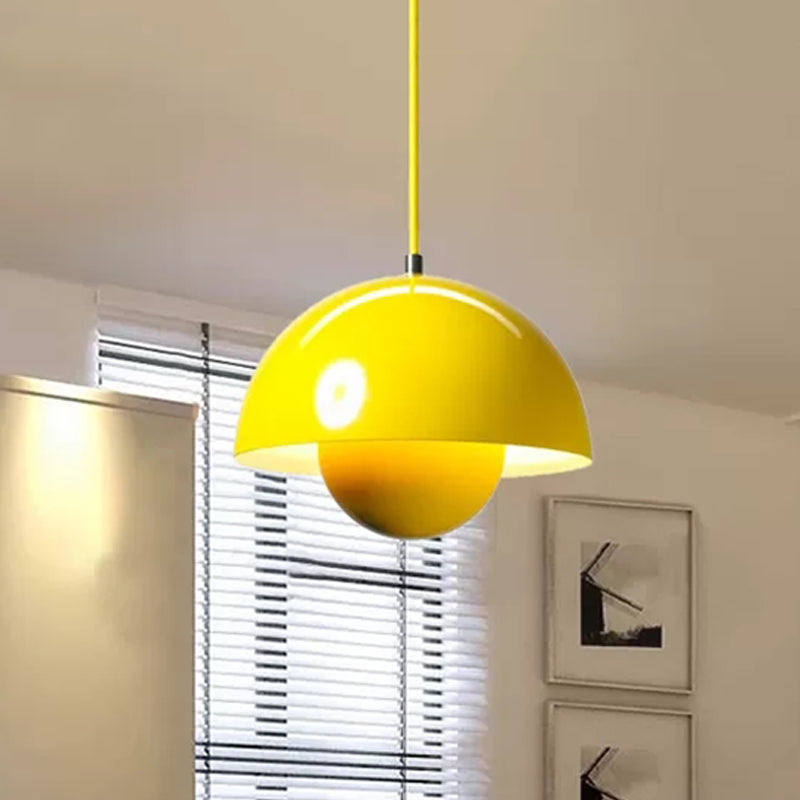 Silver/Red/Yellow Metal Pendant Lighting with Dome Shade Nordic Hanging Ceiling Light for Dining Room Clearhalo 'Ceiling Lights' 'Modern Pendants' 'Modern' 'Pendant Lights' 'Pendants' Lighting' 597402