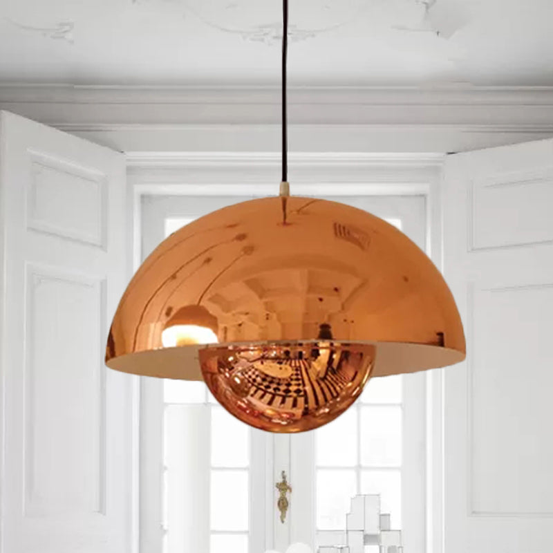 Silver/Red/Yellow Metal Pendant Lighting with Dome Shade Nordic Hanging Ceiling Light for Dining Room Rose Gold Clearhalo 'Ceiling Lights' 'Modern Pendants' 'Modern' 'Pendant Lights' 'Pendants' Lighting' 597404