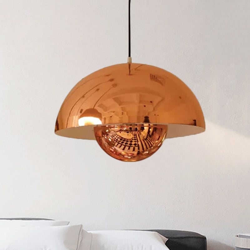 Silver/Red/Yellow Metal Pendant Lighting with Dome Shade Nordic Hanging Ceiling Light for Dining Room Clearhalo 'Ceiling Lights' 'Modern Pendants' 'Modern' 'Pendant Lights' 'Pendants' Lighting' 597405