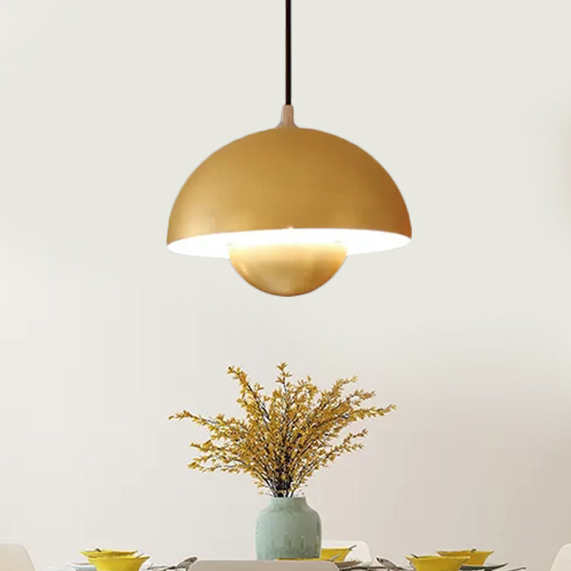 Silver/Red/Yellow Metal Pendant Lighting with Dome Shade Nordic Hanging Ceiling Light for Dining Room Clearhalo 'Ceiling Lights' 'Modern Pendants' 'Modern' 'Pendant Lights' 'Pendants' Lighting' 597409