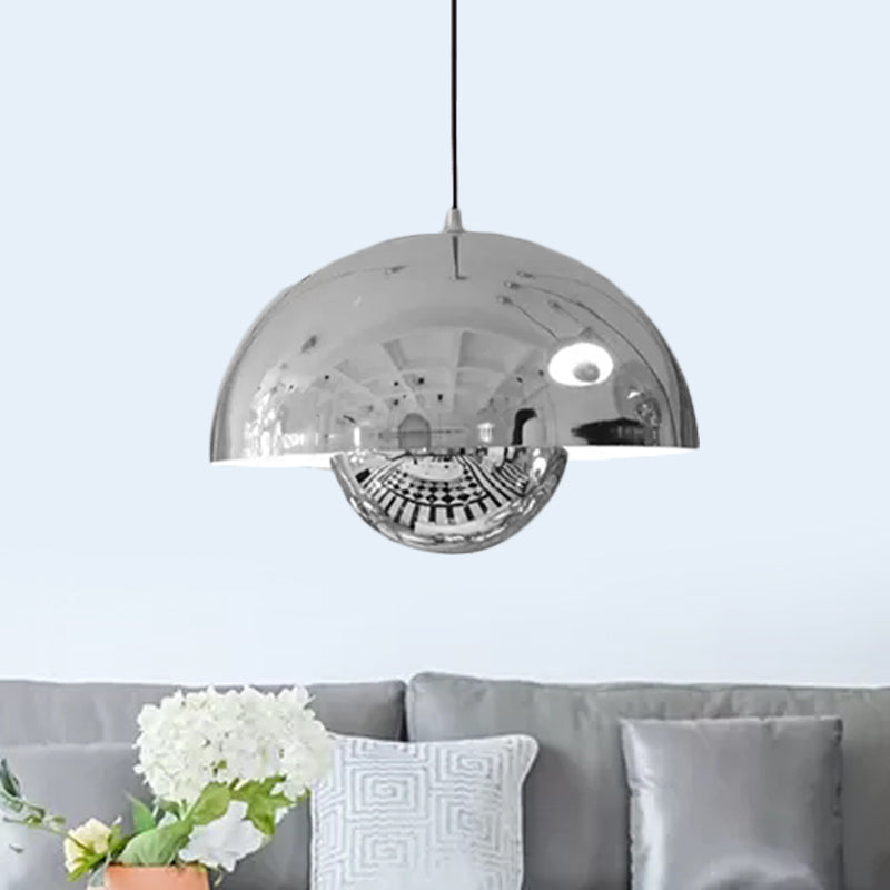 Silver/Red/Yellow Metal Pendant Lighting with Dome Shade Nordic Hanging Ceiling Light for Dining Room Clearhalo 'Ceiling Lights' 'Modern Pendants' 'Modern' 'Pendant Lights' 'Pendants' Lighting' 597412