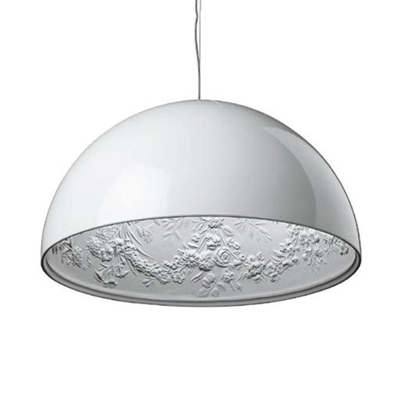 Dome Shade Pendant Light with Pattern Inside Metal Nordic 1 Light Black/White/Brown Hanging Ceiling Light for Dining Room, 16"/23.5"/35.5" Wide Clearhalo 'Art Deco Pendants' 'Black' 'Cast Iron' 'Ceiling Lights' 'Ceramic' 'Crystal' 'Industrial Pendants' 'Industrial' 'Metal' 'Middle Century Pendants' 'Pendant Lights' 'Pendants' 'Rustic Pendants' 'Tiffany' Lighting' 597434