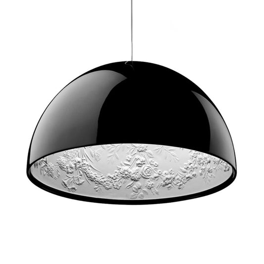 Dome Shade Pendant Light with Pattern Inside Metal Nordic 1 Light Black/White/Brown Hanging Ceiling Light for Dining Room, 16"/23.5"/35.5" Wide Clearhalo 'Art Deco Pendants' 'Black' 'Cast Iron' 'Ceiling Lights' 'Ceramic' 'Crystal' 'Industrial Pendants' 'Industrial' 'Metal' 'Middle Century Pendants' 'Pendant Lights' 'Pendants' 'Rustic Pendants' 'Tiffany' Lighting' 597435