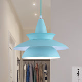 Tiered Hanging Light Fixture Macaron Stylish Aluminum 1 Head Black/White Adjustable Ceiling Lighting for Living Room Clearhalo 'Ceiling Lights' 'Modern Pendants' 'Modern' 'Pendant Lights' 'Pendants' Lighting' 597524