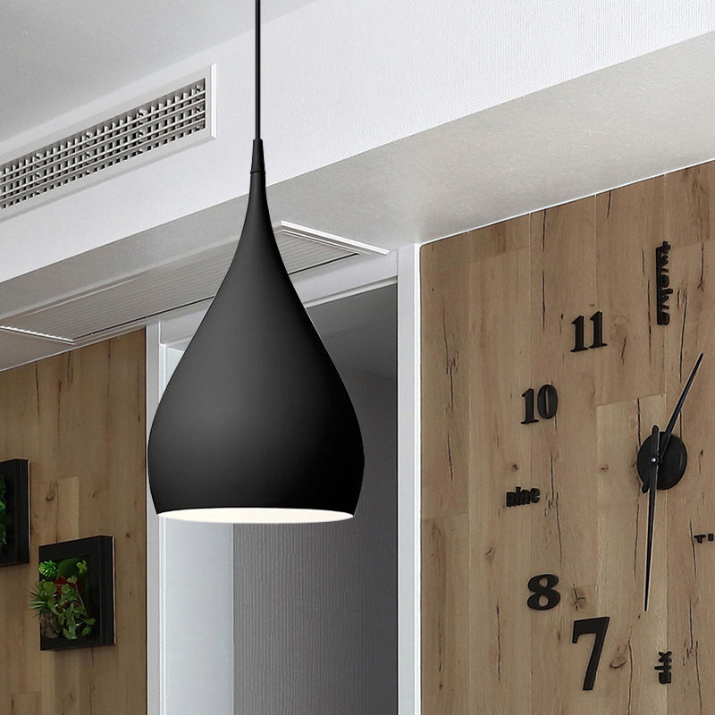 6.5"/10" Wide Teardrop Pendant Lighting Modern Metal 1 Light Black/White/Red Hanging Light Clearhalo 'Ceiling Lights' 'Modern Pendants' 'Modern' 'Pendant Lights' 'Pendants' Lighting' 597644