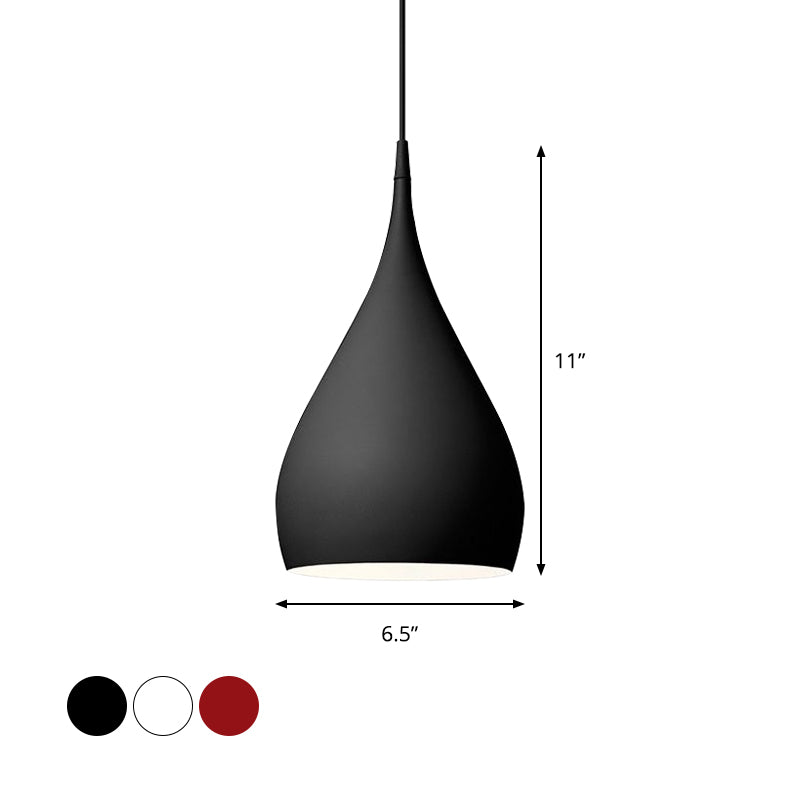 6.5"/10" Wide Teardrop Pendant Lighting Modern Metal 1 Light Black/White/Red Hanging Light Clearhalo 'Ceiling Lights' 'Modern Pendants' 'Modern' 'Pendant Lights' 'Pendants' Lighting' 597647