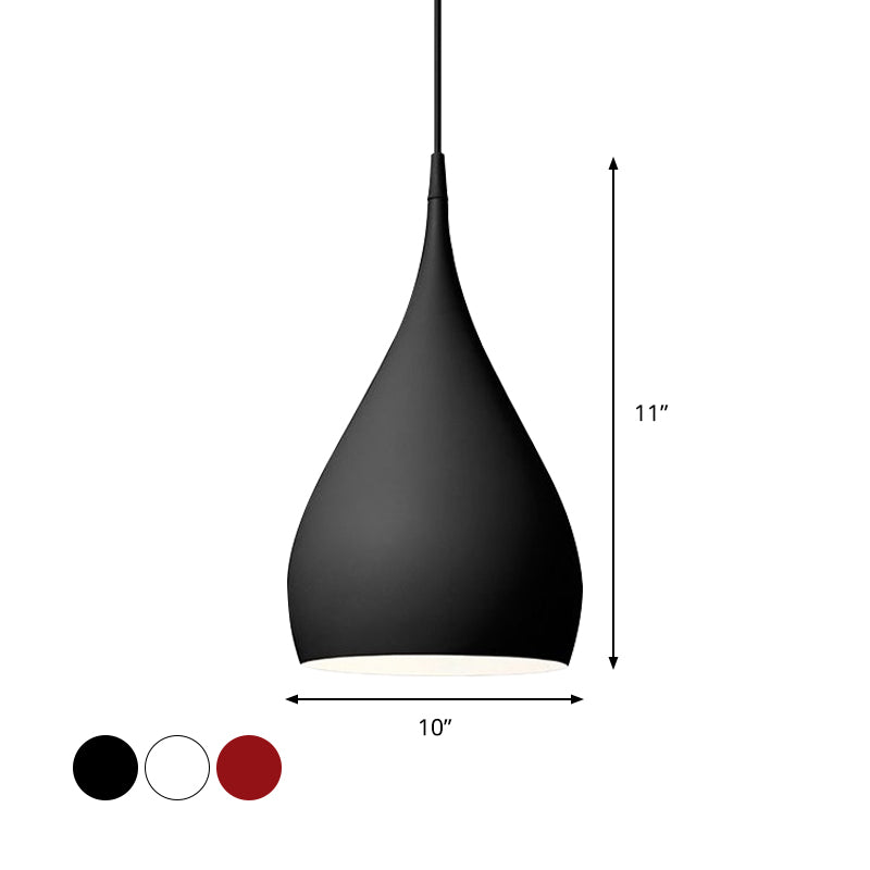 6.5"/10" Wide Teardrop Pendant Lighting Modern Metal 1 Light Black/White/Red Hanging Light Clearhalo 'Ceiling Lights' 'Modern Pendants' 'Modern' 'Pendant Lights' 'Pendants' Lighting' 597648
