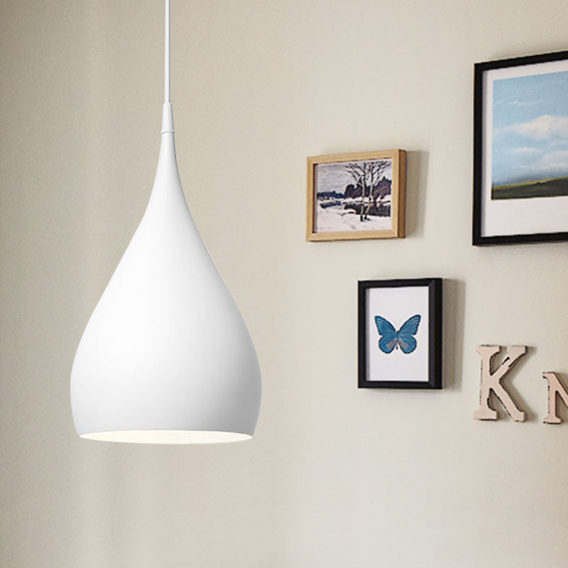 6.5"/10" Wide Teardrop Pendant Lighting Modern Metal 1 Light Black/White/Red Hanging Light Clearhalo 'Ceiling Lights' 'Modern Pendants' 'Modern' 'Pendant Lights' 'Pendants' Lighting' 597651