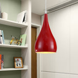 6.5"/10" Wide Teardrop Pendant Lighting Modern Metal 1 Light Black/White/Red Hanging Light Red Clearhalo 'Ceiling Lights' 'Modern Pendants' 'Modern' 'Pendant Lights' 'Pendants' Lighting' 597653