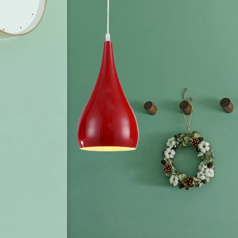 6.5"/10" Wide Teardrop Pendant Lighting Modern Metal 1 Light Black/White/Red Hanging Light Clearhalo 'Ceiling Lights' 'Modern Pendants' 'Modern' 'Pendant Lights' 'Pendants' Lighting' 597655