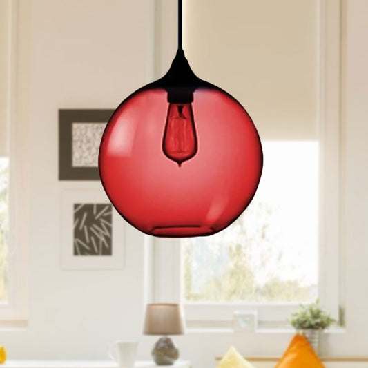 Globe Ceiling Pendant Light Simplicity Glass 1 Light Red/Brown/Clear Hanging Ceiling Light Clearhalo 'Ceiling Lights' 'Chandeliers' 'Glass shade' 'Glass' 'Modern Pendants' 'Modern' 'Pendant Lights' 'Pendants' Lighting' 597668
