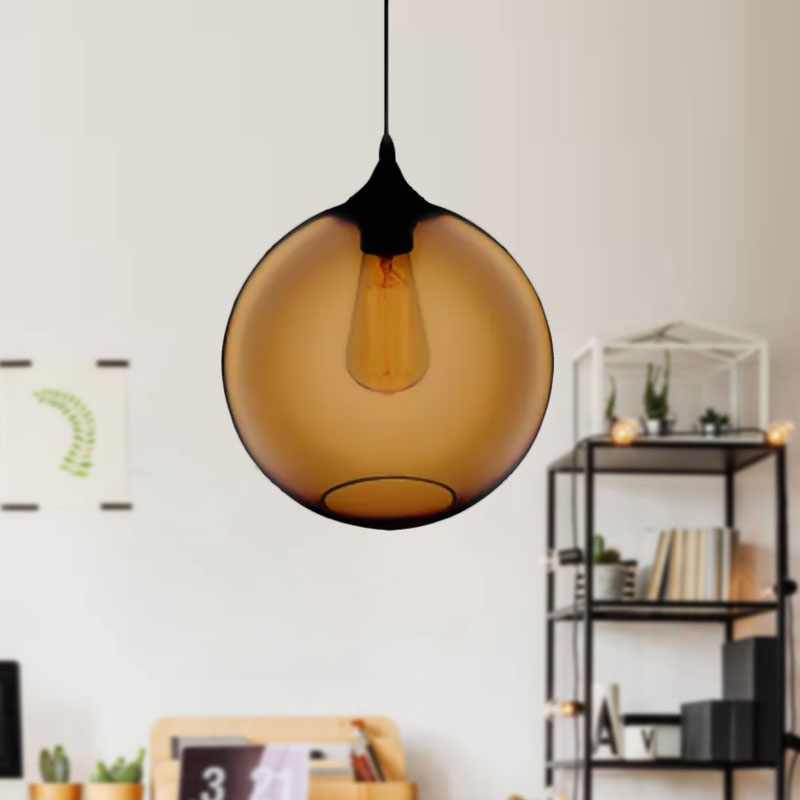 Globe Ceiling Pendant Light Simplicity Glass 1 Light Red/Brown/Clear Hanging Ceiling Light Brown Clearhalo 'Ceiling Lights' 'Chandeliers' 'Glass shade' 'Glass' 'Modern Pendants' 'Modern' 'Pendant Lights' 'Pendants' Lighting' 597670