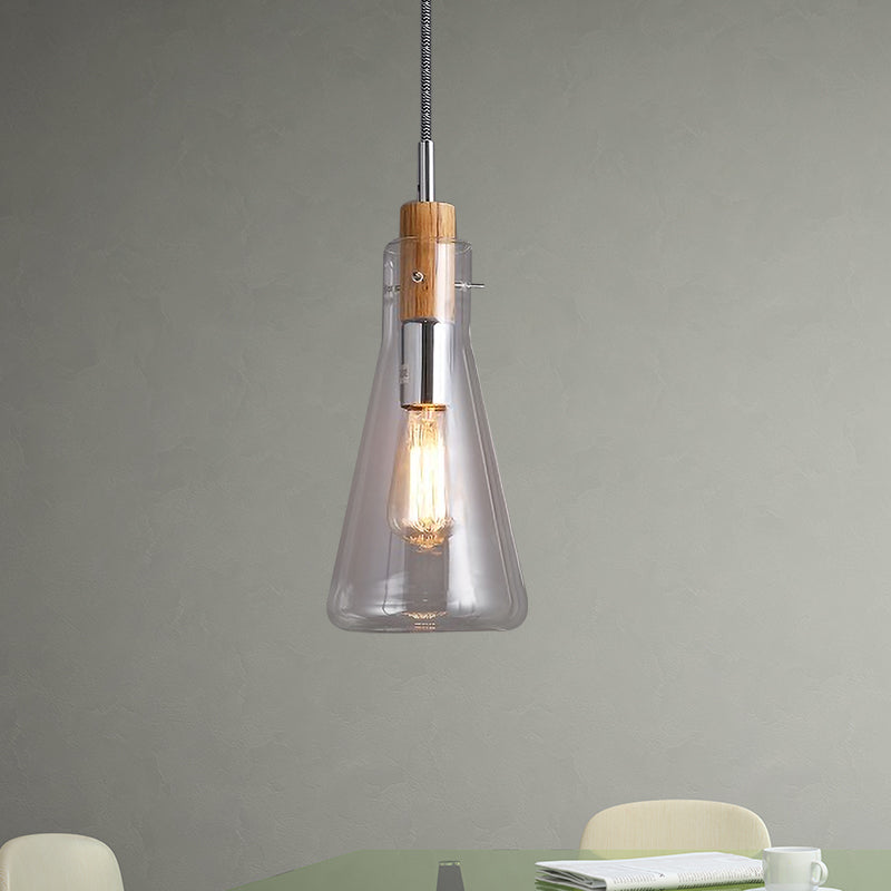 Clear Glass Ellipsoidal/Cone/Bottle Shape Pendant Light Modern 1 Light Hanging Ceiling Lamp in Polished Chrome Clear Cone Clearhalo 'Ceiling Lights' 'Glass shade' 'Glass' 'Modern Pendants' 'Modern' 'Pendant Lights' 'Pendants' Lighting' 597937