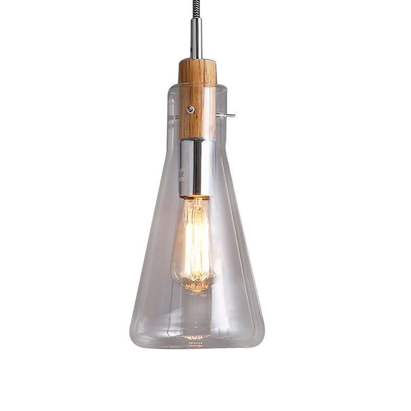 Clear Glass Ellipsoidal/Cone/Bottle Shape Pendant Light Modern 1 Light Hanging Ceiling Lamp in Polished Chrome Clearhalo 'Ceiling Lights' 'Glass shade' 'Glass' 'Modern Pendants' 'Modern' 'Pendant Lights' 'Pendants' Lighting' 597940