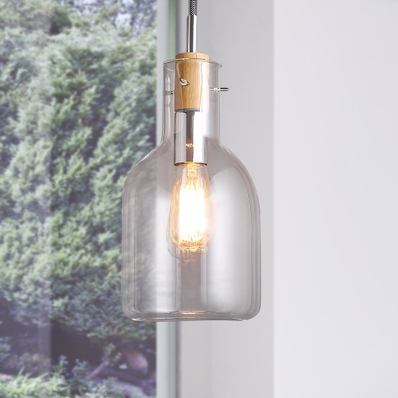 Clear Glass Ellipsoidal/Cone/Bottle Shape Pendant Light Modern 1 Light Hanging Ceiling Lamp in Polished Chrome Clear Bottle Clearhalo 'Ceiling Lights' 'Glass shade' 'Glass' 'Modern Pendants' 'Modern' 'Pendant Lights' 'Pendants' Lighting' 597942