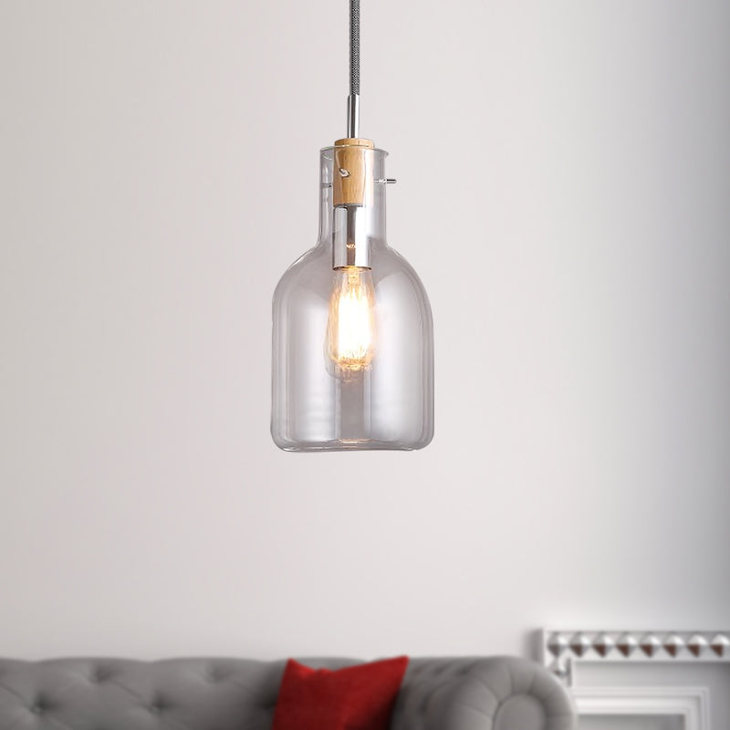 Clear Glass Ellipsoidal/Cone/Bottle Shape Pendant Light Modern 1 Light Hanging Ceiling Lamp in Polished Chrome Clearhalo 'Ceiling Lights' 'Glass shade' 'Glass' 'Modern Pendants' 'Modern' 'Pendant Lights' 'Pendants' Lighting' 597944