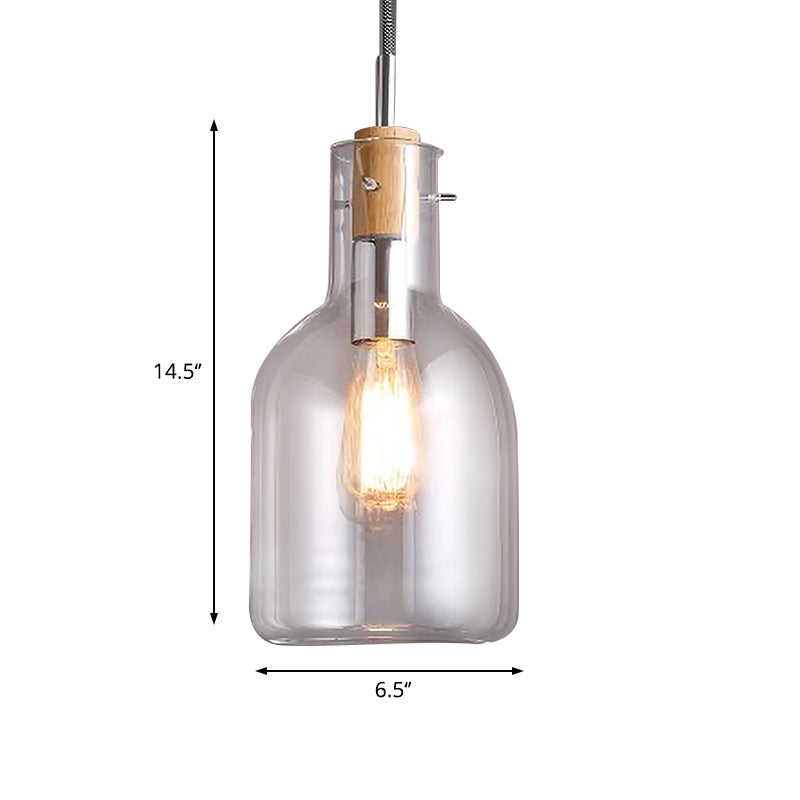 Clear Glass Ellipsoidal/Cone/Bottle Shape Pendant Light Modern 1 Light Hanging Ceiling Lamp in Polished Chrome Clearhalo 'Ceiling Lights' 'Glass shade' 'Glass' 'Modern Pendants' 'Modern' 'Pendant Lights' 'Pendants' Lighting' 597946
