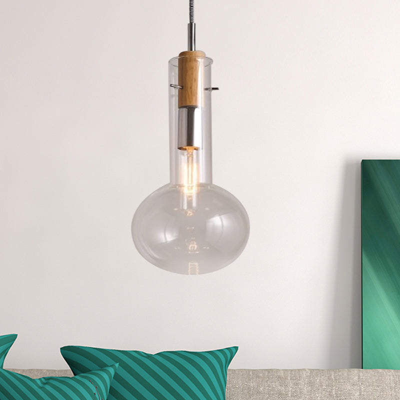 Clear Glass Ellipsoidal/Cone/Bottle Shape Pendant Light Modern 1 Light Hanging Ceiling Lamp in Polished Chrome Clearhalo 'Ceiling Lights' 'Glass shade' 'Glass' 'Modern Pendants' 'Modern' 'Pendant Lights' 'Pendants' Lighting' 597949