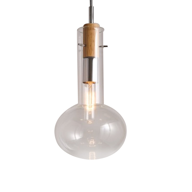 Clear Glass Ellipsoidal/Cone/Bottle Shape Pendant Light Modern 1 Light Hanging Ceiling Lamp in Polished Chrome Clearhalo 'Ceiling Lights' 'Glass shade' 'Glass' 'Modern Pendants' 'Modern' 'Pendant Lights' 'Pendants' Lighting' 597950