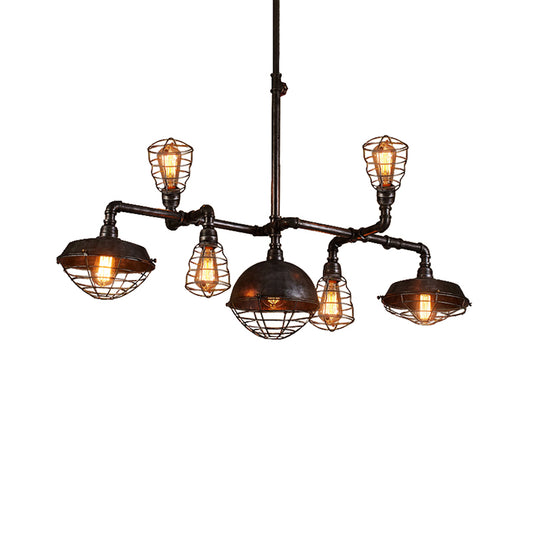 7 Bulbs Pipe Design Chandelier Lighting with Wire Frame Vintage Stylish Metal Pendant Light in Black Clearhalo 'Cast Iron' 'Ceiling Lights' 'Chandeliers' 'Industrial Chandeliers' 'Industrial' 'Metal' 'Middle Century Chandeliers' 'Rustic Chandeliers' 'Tiffany' Lighting' 597975